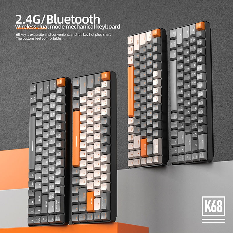 K68 Teclado Gamer Mecânico Sem Fio Bluetooh Wireless 2.4G