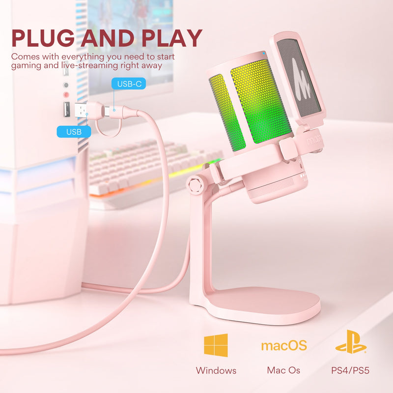 Maono Gamerwave DGM20 USB Tipo-C | Microfone com RGB | Botão de Mute ; ajuste de ruído